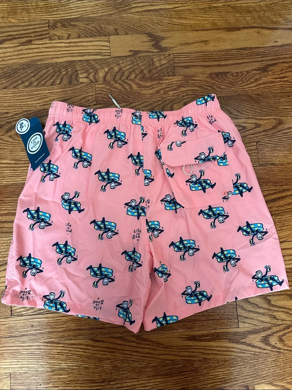 Life Is Good Pink Swim Trunks with Blue Print